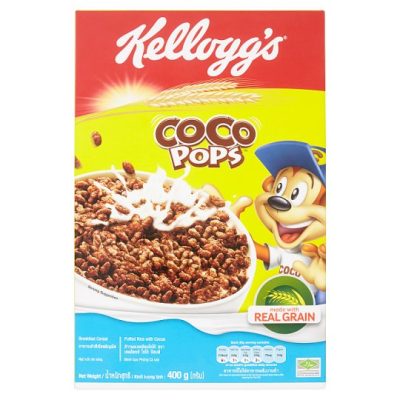 Kellogg’s Coco Pops Whole Grain Cereal Coated Cocoa Puffed Rice 400g. เคลล็อกส์ โกโก้ ป๊อบส์ ซีเรียลธัญพืช ข้าวพองเคลือบโกโก้ 400กรัม
