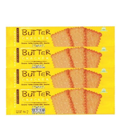 Lotus Coconut Butter Cracker with Sesame 70g.×Pack4 โลตัส ขนมปังบัตเตอร์มะพร้าวกรอบ รสงาทอง 70กรัม×แพ็ค4