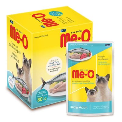ME-O Tuna With Chicken In Jelly 80g.×12pcs. มีโอ อาหารแมวรสทูน่าและไก่ในเยลลี่ 80กรัม×12ซอง