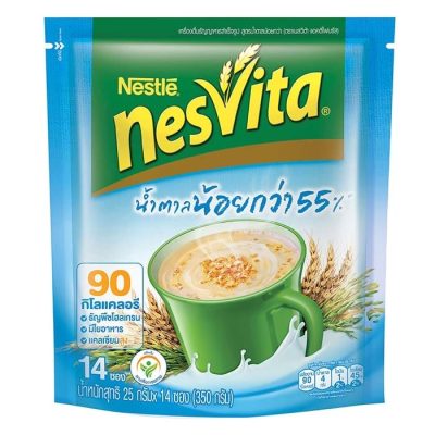 Nestle Nesvita Instant Whole Grain Cereal Beverage Less Sweet 25g.×14pcs. เนสท์เล่ เนสวีต้า เครื่องดื่มธัญญาหารสำเร็จผสมธัญพืชโฮลเกรน หวานน้อย 25กรัม×14ซอง