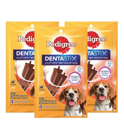 Pedigree Dentastix Smoky Beef Flavour 98g.×3 เพดดิกรี เดนต้าสติ๊ก สำหรับสุนัขพันธุ์กลาง รสเนื้อรมควัน 98กรัม×3ซอง