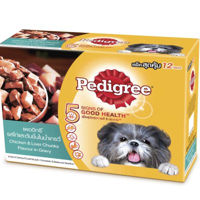 Pedigree Dog Food Chicken&Liver Chunks In Gravy 130g.×Pack12 เพดดิกรี อาหารสุนัขรสไก่และตับชิ้นในน้ำเกรวี่ 130กรัม×12ซอง