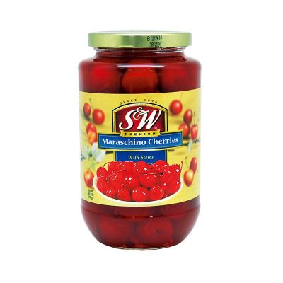 S&W Maraschino Cherries(J) 751g. เอสแอนด์ดับบลิว เชอรี่ในน้ำเชื่อมมีก้าน 751กรัม