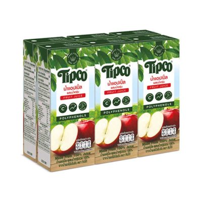 Tipco Apple Juice (J)200ml.×6  ทิปโก้ น้ำแอปเปิ้ลผสมน้ำองุ่น 200มล.×6กล่อง