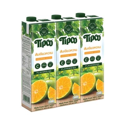 Tipco Tangeri Orange Juice(J)1000ml.×3 ทิปโก้ น้ำส้มเขียวหวาน100% 1000มล.×3กล่อง
