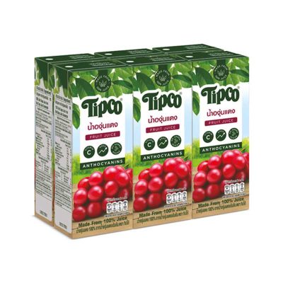 Tipco Red Grape Juice(J) 200ml.×6  ทิปโก้ น้ำองุ่นแดง100% 200มล.×6กล่อง