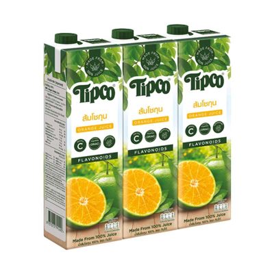 Tipco Shogun Orange Juice(J) 1000ml.×3  ทิปโก้ น้ำส้มโชกุน100% 1000มล.×3กล่อง