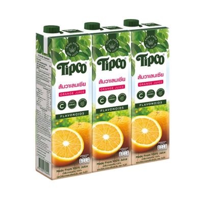 Tipco Valencia Orange Juice(J)1000ml.×3 ทิปโก้ น้ำส้มวาเลนเซีย100% 1000มล×3กล่อง