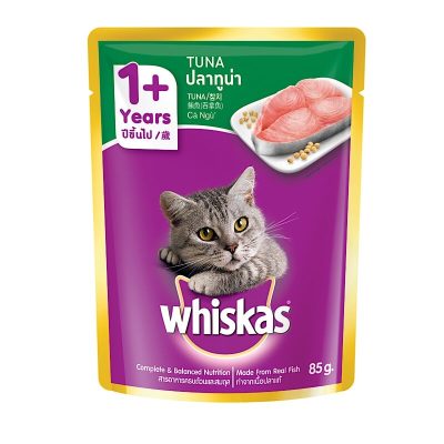 Whiskas Pouch Tuna Flavored Cat Food 85g.×12pcs. วิสกัส อาหารแมวรสปลาทูน่า 85กรัม×12ซอง