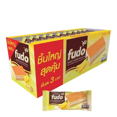 Fudo Layer Cake With Banana Cream Flavour 18g.×24pcs. ฟูโด้ เลเยอร์เค้กสอดไส้ครีมกลิ่นกล้วย 18กรัม×24ชิ้น