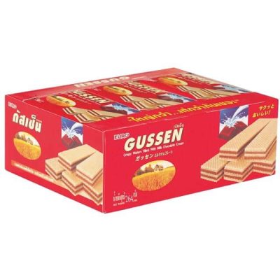 Gussen Crispy Wafer With Milk Chocolate Cream 22g.×12pcs. กัสเซ็น เวเฟอร์สอดไส้ครีมรสมิลค์ช็อคโกแลต 22กรัม×12ชิ้น