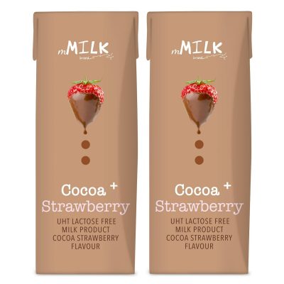 mMilk UHT Milk Lactose free Cocoa Strawberry Flavour 180ml.×2 เอ็มมิลค์ นมยูเอชทีรสโกโก้สตรอเบอร์รี่ 180มล.×2