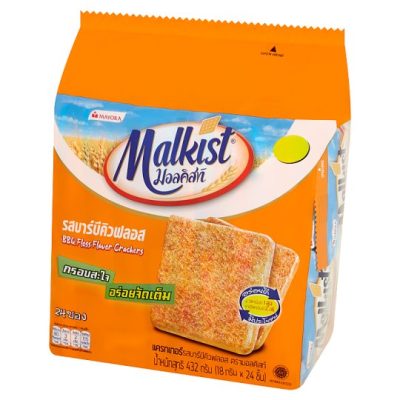 Malkist BBQ Floss Flavor Crackers 18g.×24pcs. มอลคิสท์ แครกเกอร์ รสบาร์บีคิวฟลอส 18กรัม×24ชิ้น