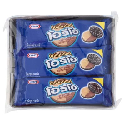 Oreo Cookies Double Delight Cream 29.4g.×Pack12 โอริโอ้ คุ๊กกี้ ไส้เนยถั่วและครีมช็อคโกแลต 29.4กรัม×แพ็ค12