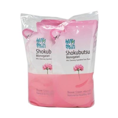 Shokubutsu Monogatari Shower Cream Refill(Pink)200Ml.×3bag โชกุบุสซึ โมโนกาตาริ ครีมอาบน้ำชนิดเติม(สีชมพู)200มล.×3ถุง