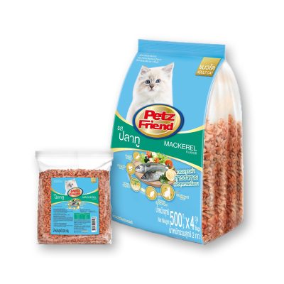 Petz Friend Cat Food Mackerel Flavour 500g x 4 sachets.เพ็ทส์เฟรนด์ อาหารแมวรสปลาทู 500 กรัม x 4 ถุง