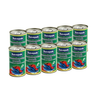 Savepak Mackerel in Totato Sauce 155g x 10 cans.เซพแพ็ค ปลาแมคเคลเรลในซอสมะเขือเทศ ฝาดึง 155 กรัม x 10 กระป๋อง
