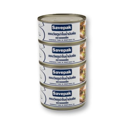 Savepak Tuna Sanwich In Oil 185 g x 4 Cans.เซพแพ็ค ทูน่าแซนวิชในน้ำมัน 185 กรัม x 4 กระป๋อง.