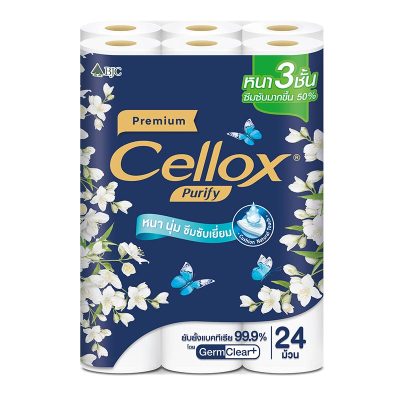 Cellox Purify Toilet Tissue Premium 3 Ply x 24 Rolls.เซลล็อกซ์ พิวริฟาย กระดาษชำระม้วน พรีเมี่ยม 3 ชั้น x 24 ม้วน