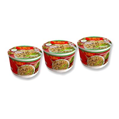 Waiwai instant Noodle Pad Char Baby Clams 70 g x 3 Bowls.ไวไวชาม บะหมี่กึ่งสําเร็จรูป รสหอยลายผัดฉ่า 70 กรัม x 3 ถ้วย