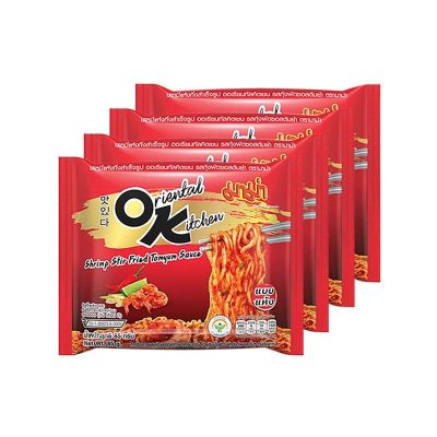 Mama Dried Instant Noodles Oriental Kitchen Shrimp Stir Fried Tomyum Sauce Flavour 85 g x 4.มาม่า ออเรียนทัลคิตเชน บะหมี่กึ่งสําเร็จรูป รสกุ้งผัดซอสต้มยำ 85 กรัม x 4 ซอง
