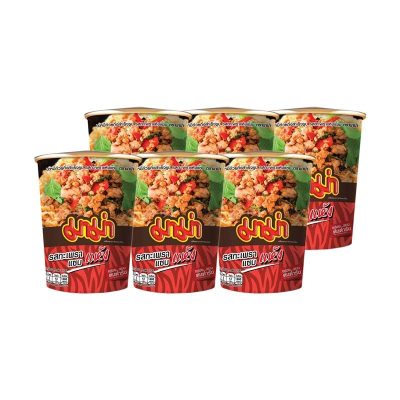 Mama Cup Instant Noodle Tom Sab 60 g x 6.มาม่าคัพ บะหมี่กึ่งสําเร็จรูป รสต้มแซ่บ 60 กรัม x 6 ถ้วย