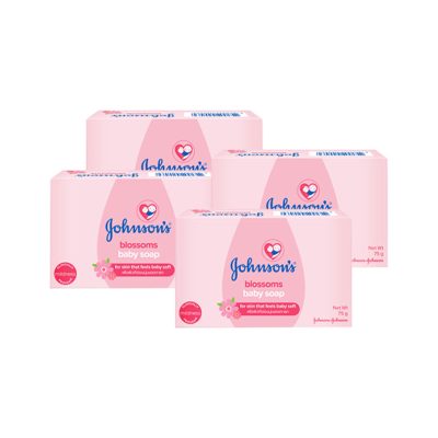 Johnson’s Baby Soap Pink 75 g x 4.จอห์นสัน สบู่เด็ก กลิ่นบลอสซั่ม สีชมพู ขนาด 75 มล. แพ็ค 4 ก้อน