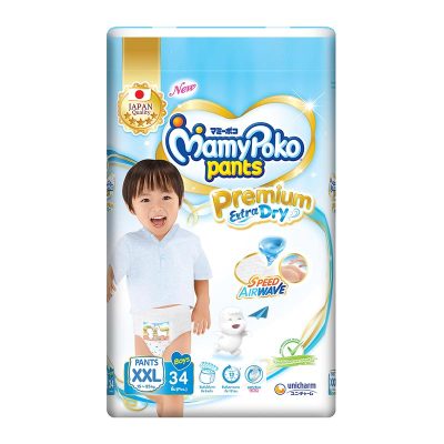 MamyPoko Pants Premium Extra Dry For Boy Size XXL x 34 Pcs.มามี่โพโค แพ้นท์ พรีเมี่ยม เอ็กซ์ตร้า ดราย สำหรับเด็กผู้ชาย ไซส์ XXL แพ็ค 34 ชิ้น