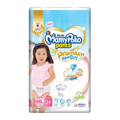 MamyPoko Pants Premium Extra Dry For Girl Size XXL x 34 Pcs.มามี่โพโค แพ้นท์ พรีเมี่ยม เอ็กซ์ตร้า ดราย สำหรับเด็กผู้หญิง ไซส์ XXL แพ็ค 34 ชิ้น