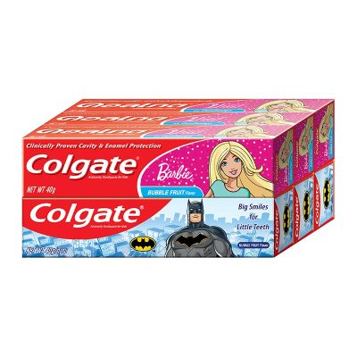 Colgate Kids Toothpaste Barbie&Batman Mix Case 40g x 6 Tubes.คอลเกต ยาสีฟันสำหรับเด็ก แบทแมน/บาร์บี้ คละแบบ 40 กรัม x 6 หลอด