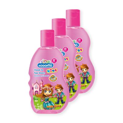 Kodomo Shampoo & Soap Kids Head To Toe Fruity Berry Pink 100 ml x 3.โคโดโม แชมพูอาบน้ำ เฮดทูโท กลิ่นฟรุ๊ตตี้เบอร์รี่ สีชมพู 100 มล. แพ็ค 3 ขวด