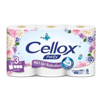 Cellox Purify Toilet Tissue Giant Roll x 6 Rolls.เซลล็อกซ์ พิวริฟาย ไจแอนท์ กระดาษชำระม้วน x 6 ม้วน