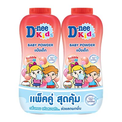 D-nee Kids Baby Powder Bubble Gum 380 g x 2 Bottles.ดีนี่ คิดส์ แป้งเด็ก กลิ่นบับเบิ้ลกัม ขนาด 380 กรัม แพ็คคู่