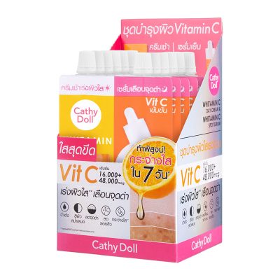 Cathy Doll Whitamin C Day Cream & Whitamin C Spot Serum 6+6 ml x 6 Sachets.เคที่ดอลล์ ไวท์ทามินซี เดย์ครีม แอนด์ ไวท์ทามินซี สปอท เซรั่ม 6+6 มล. x 6 ซอง
