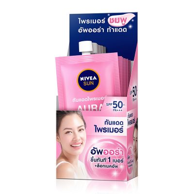 Nivea Sun Primer Sunscreen Cream Aura SPF50+ PA+++ 7 ml x 6 Sachets.นีเวีย ซัน กันแดดไพรเมอร์ ออร่า SPF50+ PA+++ 7 มล. แพ็ค 6 ซอง