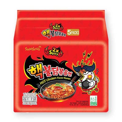 Samyang Ramen Hot Chicken Extreme 140 g x 5 bags.ซัมยัง ราเม็งแห้ง รสไก่เผ็ดคูณสอง 140 กรัม x 5 ซอง