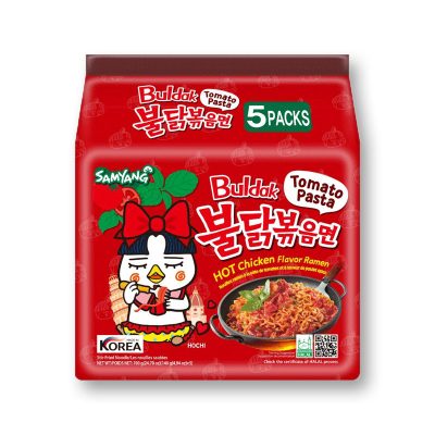 Samyang Hot Chicken Ramen Tomato Pasta 140g x 5 pcs.ซัมยัง ราเม็งแห้ง รสไก่เผ็ด โทเมโท พาสต้า 140 กรัม x 5 ซอง