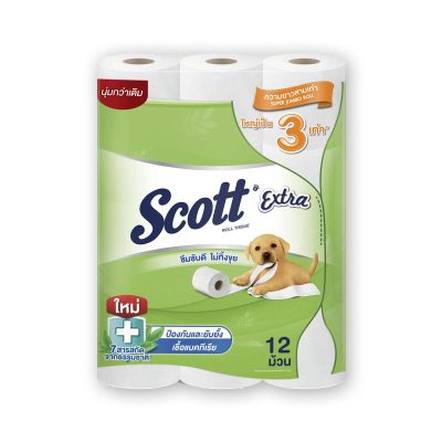 Scott Extra Super Jumbo Toilet Tissue x 12 Rolls.สก๊อตต์ เอ็กซ์ตร้า กระดาษชำระ ซุปเปอร์จัมโบ้ ยาว 3 เท่า x 12 ม้วน