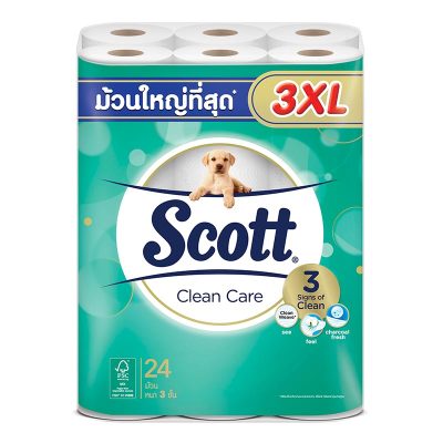 Scott Clean Care Toilet Tissue 3XL x 24 Rolls.สก๊อตต์ คลีนแคร์ กระดาษชำระหนา 3 ชั้น 3XL x 24 ม้วน