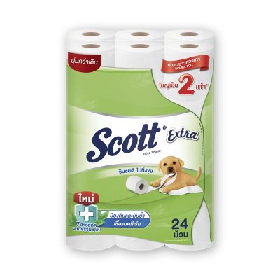 Scott Extra Double Roll Toilet Tissue x 24 Rolls.สก๊อตต์ เอ็กซ์ตร้า กระดาษชำระ ดับเบิ้ล โรล ยาว 2 เท่า x 24 ม้วน