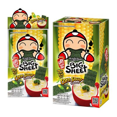 Taokaenoi Big Sheet Japanese Style Crispy Seaweed Corn Soup 3.5g x 12 Pcs.เถ้าแก่น้อย บิ๊กชีท สาหร่ายทอดแผ่น รสคอร์นซุป 3.5 กรัม x 12 ซอง
