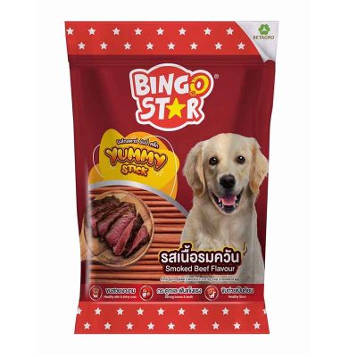 Bingo Star Yummy Stick Dog Snack Smoked Beef Flavour 500g.บิงโกสตาร์ ยัมมี่ สติ๊ก ขนมสุนัข รสเนื้อรมควัน 500 ก.