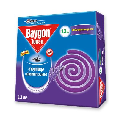 Baygon Mosquito Coil Lavender x 12 Coils.ไบกอน ยาจุดกันยุง กลิ่นลาเวนเดอร์ x 6 กล่อง