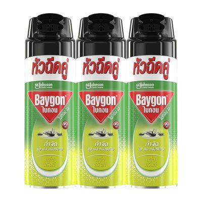 Baygon Greentea Scent Mosquitoes Ants and Cockroaches Killer Spray 300 ml x 3 Bottles.ไบกอน สเปรย์กำจัดยุง มด แมลงสาบ กลิ่นกรีนที 300 มล. x 3 กระป๋อง