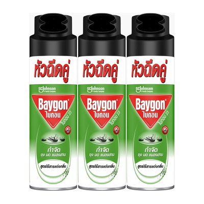 Baygon Green Odorless Spray 300 ml x 3.ไบกอน สเปรย์กำจัดยุง มด แมลงสาบ สูตรไร้กลิ่น สีเขียว 300 มล. x 3 กระป๋อง