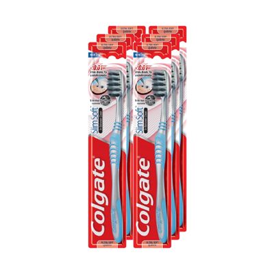 Colgate Toothbrush Slim Soft Inbetween Charcoal x 6.คอลเกต แปรงสีฟัน รุ่นสลิมซอฟท์ อินบีทวีน ชาร์โคล แพ็ค 6 ด้าม