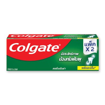 Colgate Toothpaste Fresh Cool Mint 150 g x 2 Pcs.คอลเกต ยาสีฟันสดชื่นเย็นซ่า สูตรพลังอะมิโน 150 กรัม แพ็คคู่
