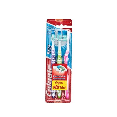Colgate Toothbrush Extra Clean x 2+1.คอลเกต แปรงสีฟัน รุ่นเอ็กซ์ตร้าคลีน ขนแปรงนุ่ม แพ็ค 2 ด้าม แถม 1