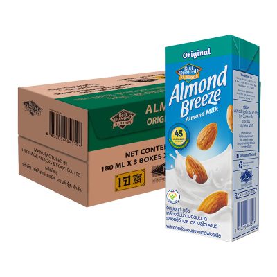 Blue Diamond Almond Breeze Almond Milk Original Flavor 180 ml x 24 Boxes.บลูไดมอนด์ อัลมอนด์ บรีซ นมอัลมอนด์ รสออริจินอล 180 มล. x 24 กล่อง
