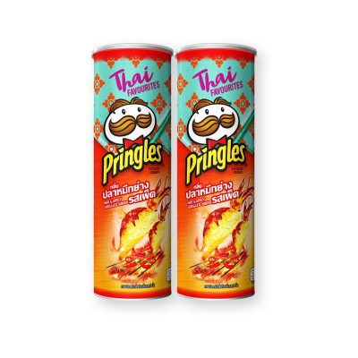 Pringles Grilled Squid 107g x 2 boxes.พริงเกิลส์ ปลาหมึกย่างรสเผ็ด 107 กรัม x 2 กระปุก